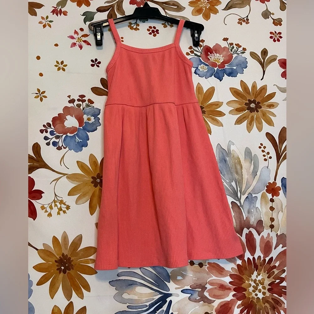 Old Navy Girls 5T Reddish Pink Ribbed Spaghetti Strap Tank Dress Spring Summer